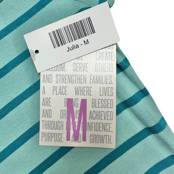 LuLaRoe Retired Julia Dress M Dark and Light Teal Striped SS Form Fitting NWT - Picture 4 of 8